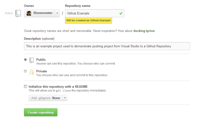 Github Image of Creating a New Repository